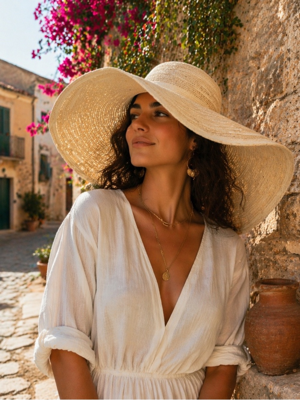 D&Y Women's Natural & Cream Wide-Brimmed Floppy Hat Onesize